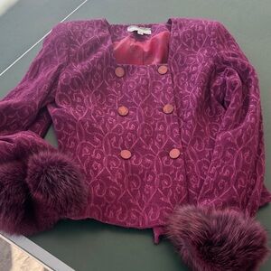 Florine Wachter Saks fifth ave Elegant Purple Women's Jacket with fur and skirt